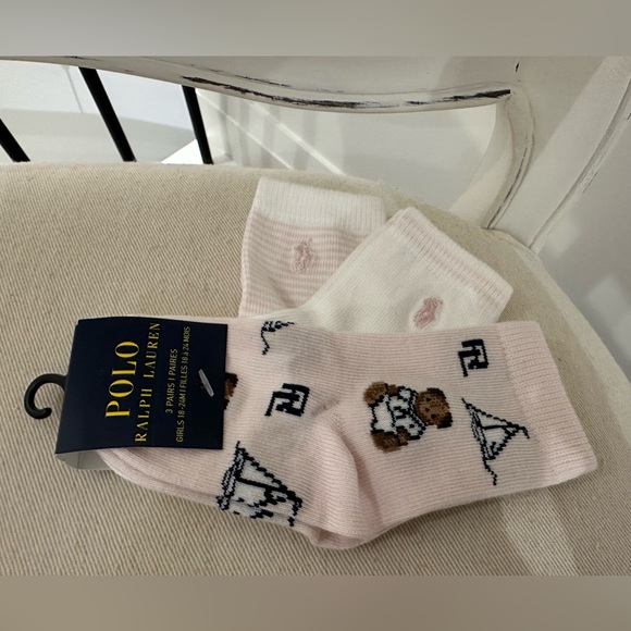 🦢 18~24 Mth Ralph Lauren Nautical Teddy Bear Socks 3 Piece Set NWT - Picture 1 of 6